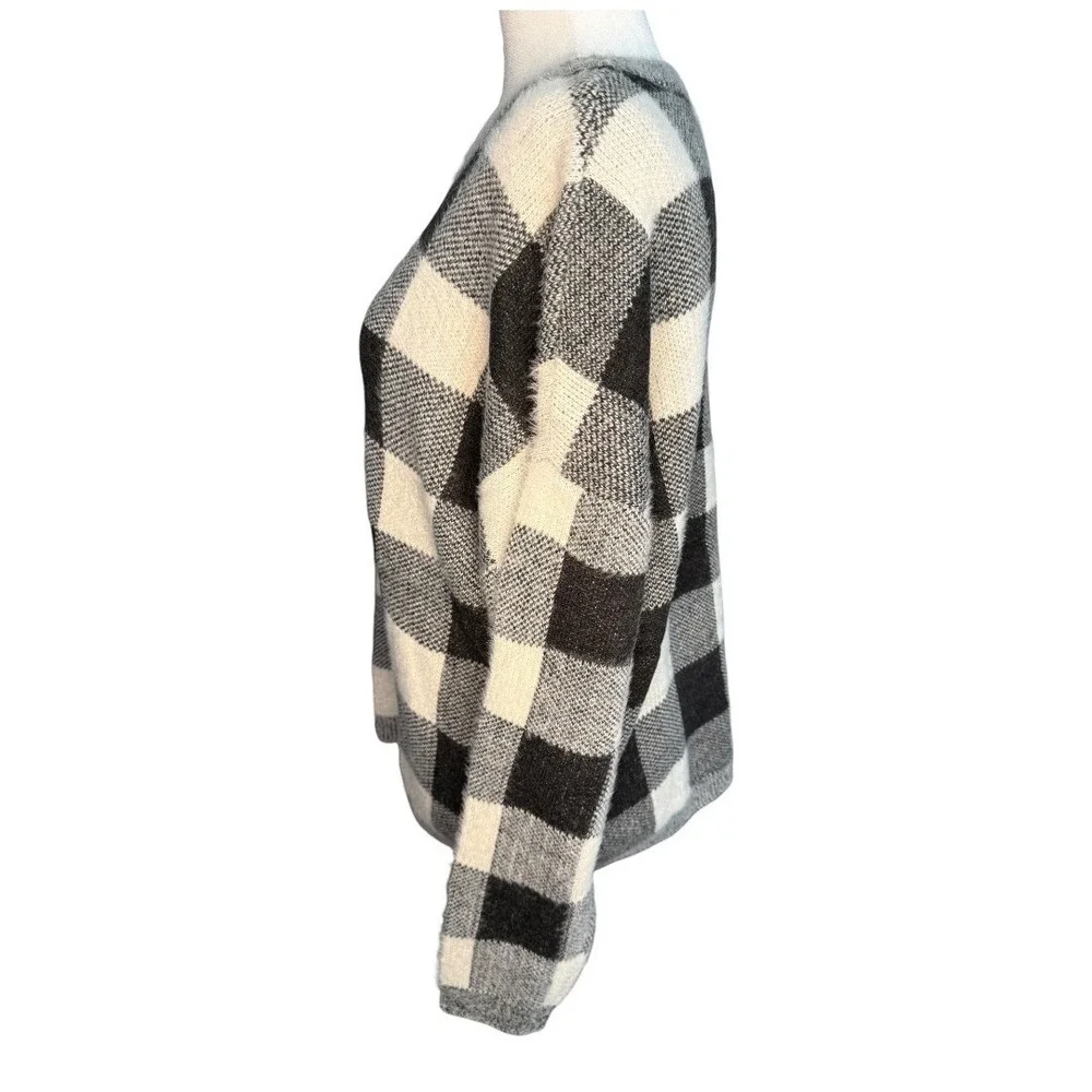 CHELSEA & THEODORE Buffalo‎ Plaid Crewneck Sweater Black White Cozy Knit XL